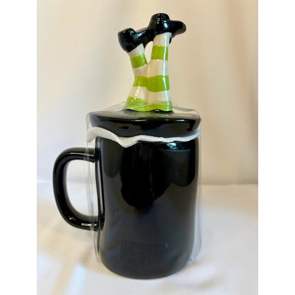 Rae Dunn Mug DRINK UP WITCHES With Witch Legs Topper Black/Green Cup Halloween - Picture 4 of 6